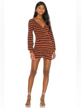 Lovers + Friends Jana Mini Dress in Navy & Tan Stripe